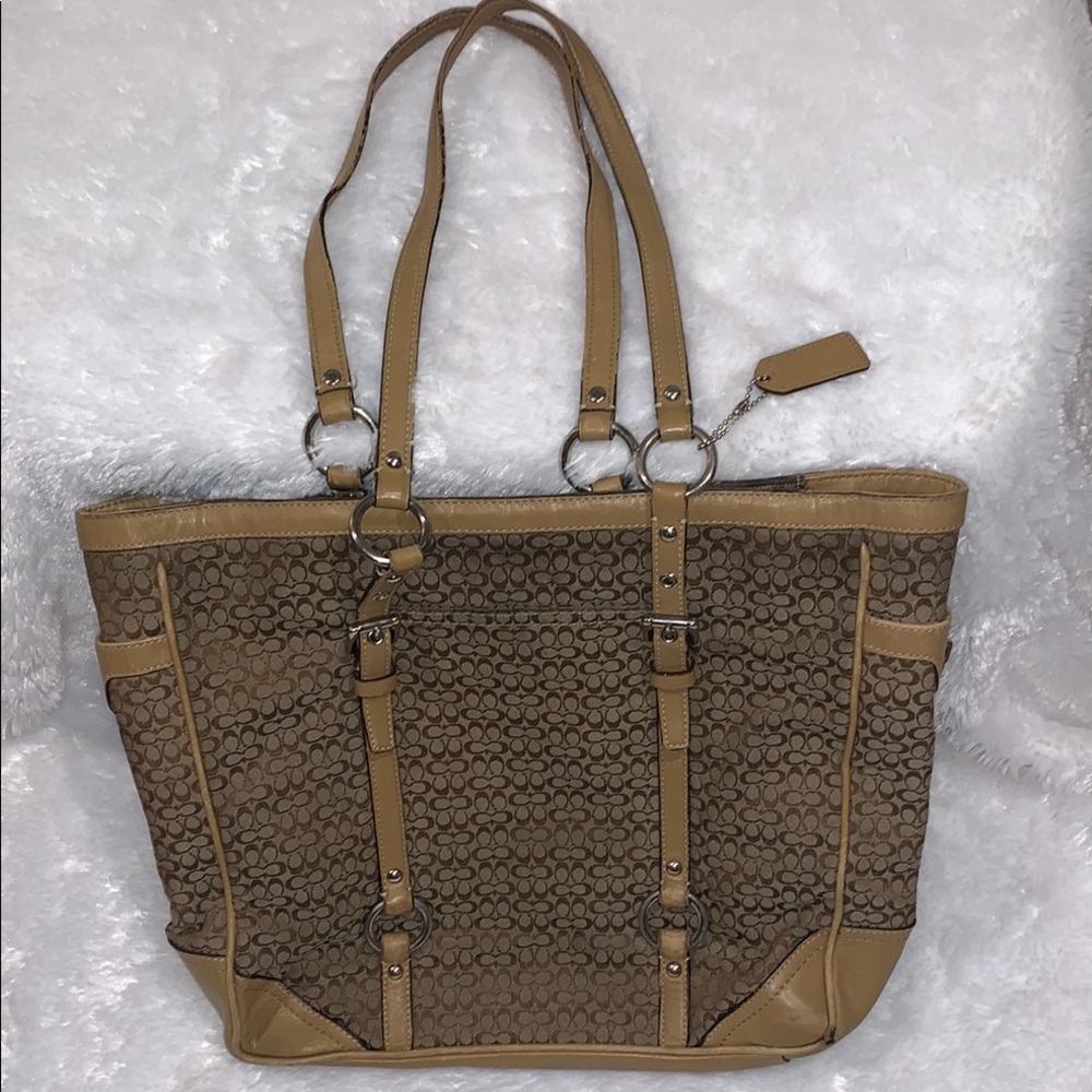 COACH Monogram Multi-pocket Brown Designer Tote Bag
